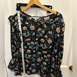 Counterparts Dark Navy blue Floral Ruffled Long Sleeve Comfort fit Tunic top